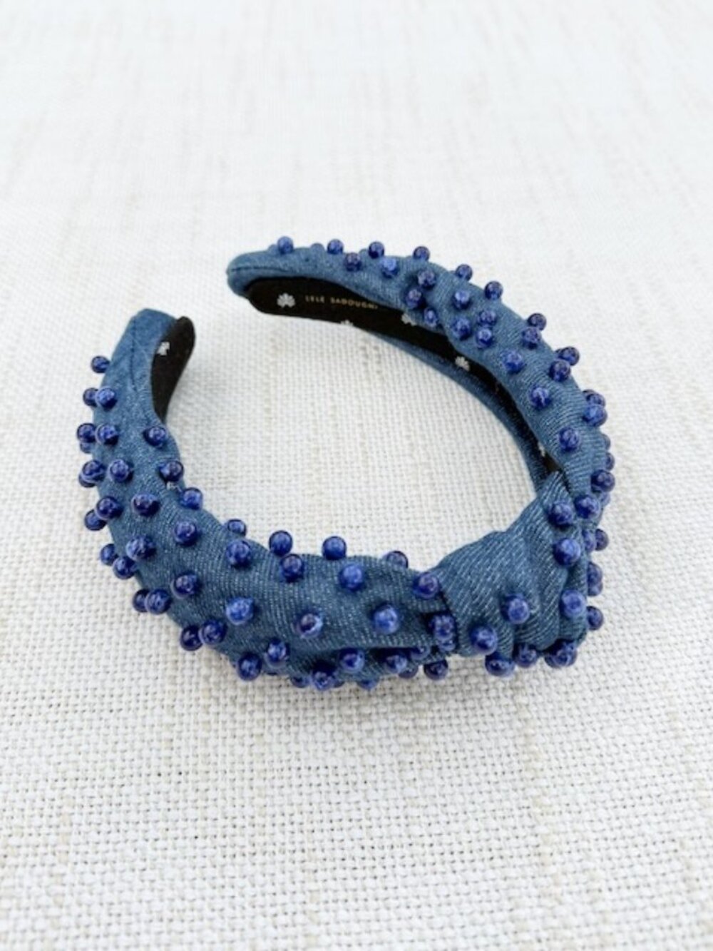 Lele Sadoughi Blue Denim Knotted Headband Beaded Sodalite Style